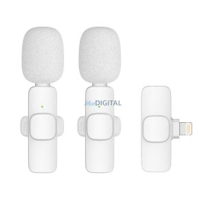 Microfon lavalier fără fir Lightning cu păr lung dublu (set de 2) K1 alb