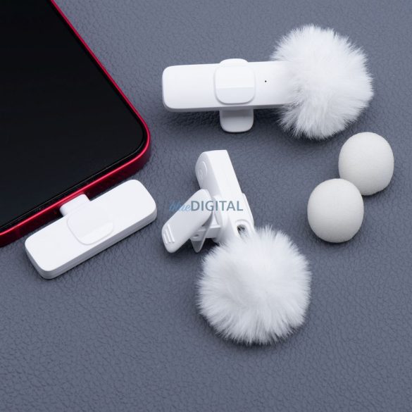Microfon lavalier fără fir Lightning cu păr lung dublu (set de 2) K1 alb