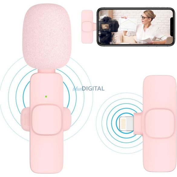 Microfon lavalier fără fir Lightning cu păr lung dublu (set de 2) K1 roz