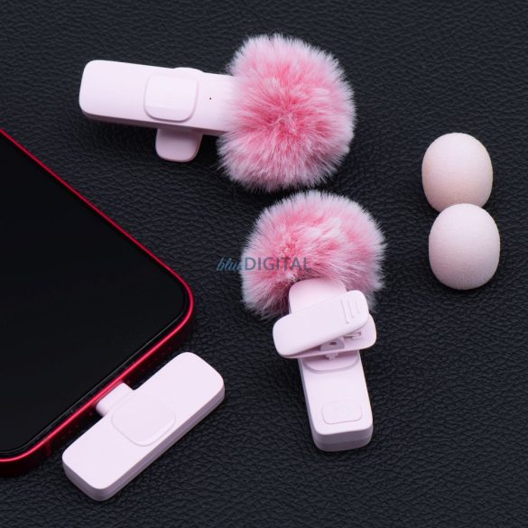 Microfon lavalier fără fir Lightning cu păr lung dublu (set de 2) K1 roz