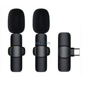 Microfon lavalier wireless tip C, cu păr lung, tip C dublu (set de 2) K1 negru