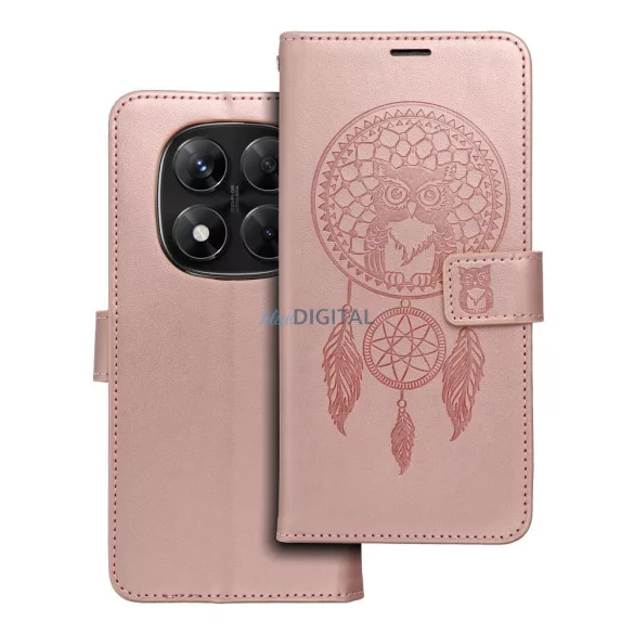 HUSĂ! - Carcasă de carte MEZZO Xiaomi Redmi Note 14 Pro 5G/14 Pro Plus - aur roz "dream catcher"
