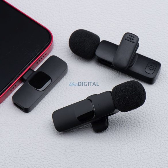 Microfon lavalier fără fir Lightning dublu (set de 2) K1 negru