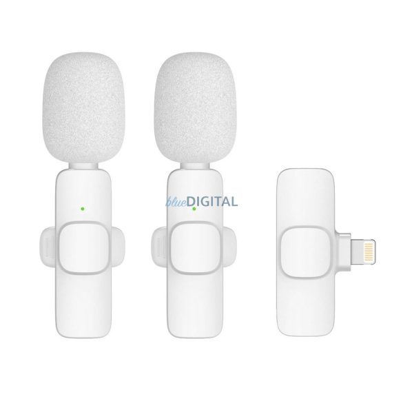 Microfon lavalier fără fir Lightning dublu (set de 2) K1 alb