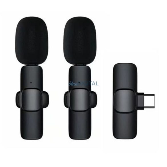 Fără fir tip C dublu (2 în set) K1 negru Microfon fără fir K1
