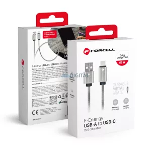 FORCELL F-ENERGY Metal C234 cablu USB-A Type-C QC4.0A 3A 66W 2 m argintiu