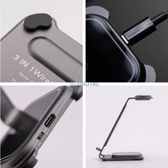Forcell F-ENERGY Simply Charge 3in1 compatibil cu Apple Watch și Samsung Watch gri
