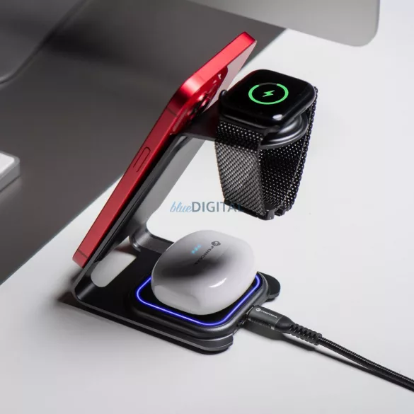 Forcell F-ENERGY Simply Charge 3in1 compatibil cu Apple Watch și Samsung Watch gri