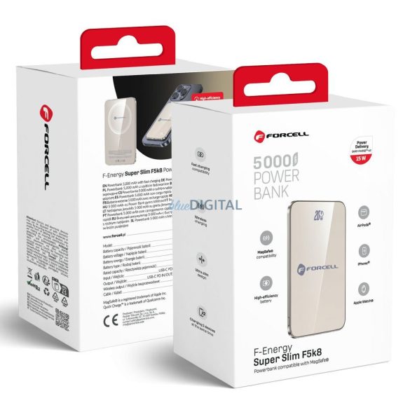 FORCELL F-ENERGY F5K8 Powerbank Super Slim compatibil cu MagSafe PD3.0 QC4.0 15W 5000 mAh în bej
