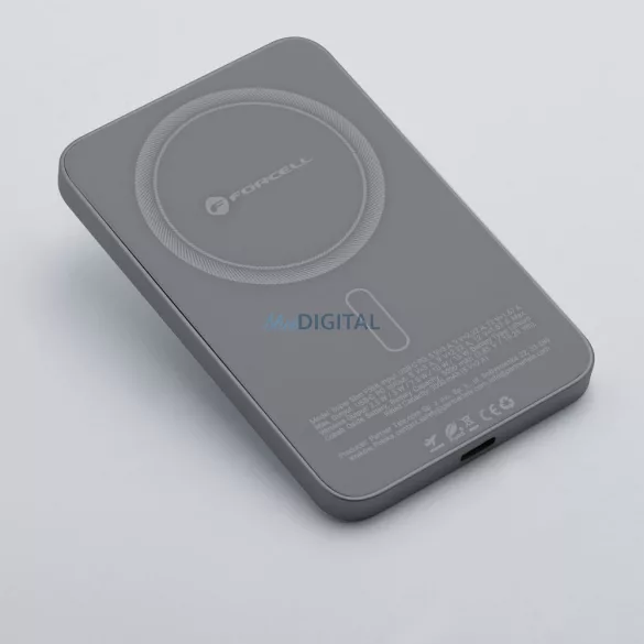 FORCELL F-ENERGY F5K8 Powerbank Super Slim compatibil cu MagSafe PD3.0 QC4.0 15W 5000 mAh gri