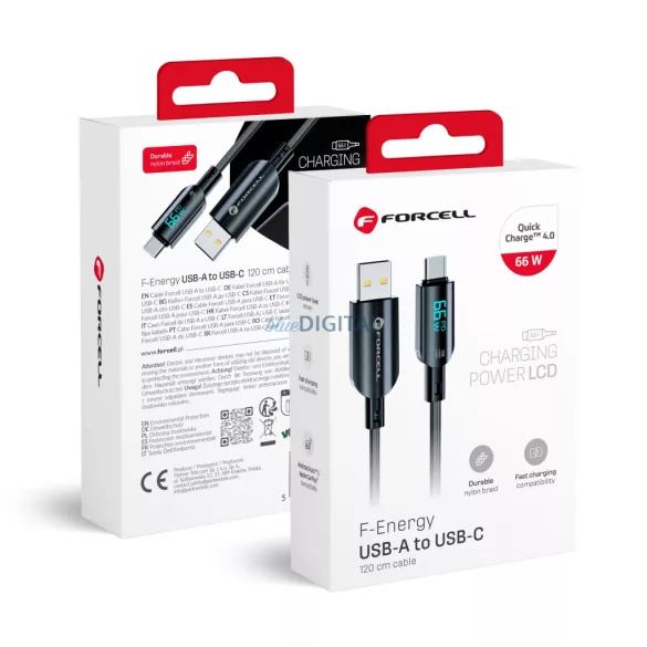 FORCELL F-ENERGY C272 cablu USB-A Type-C QC4.0 3A 66W Digital 1,2 m negru