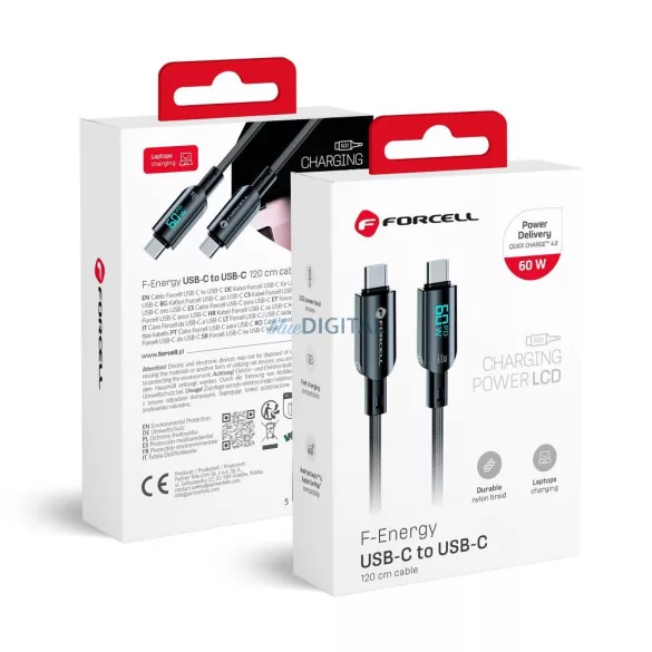 FORCELL F-ENERGY C274 cablu Type-C Type-C QC4.0 PD 3A 60W Digital 1,2 m negru