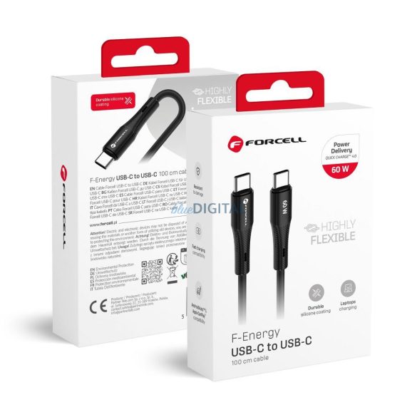 FORCELL F-ENERGY C344 cablu Tip-C Tip-C QC4.0 PD 3A 60W silicon 1 m negru
