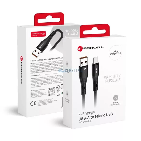 FORCELL F-ENERGY C341 cablu USB-A - Micro USB QC3.0 2,4A 18W silicon 1 m negru