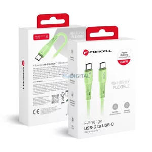 FORCELL F-ENERGY C347 cablu tip C la tip C QC4.0 PD 5A 100W silicon 1 m verde