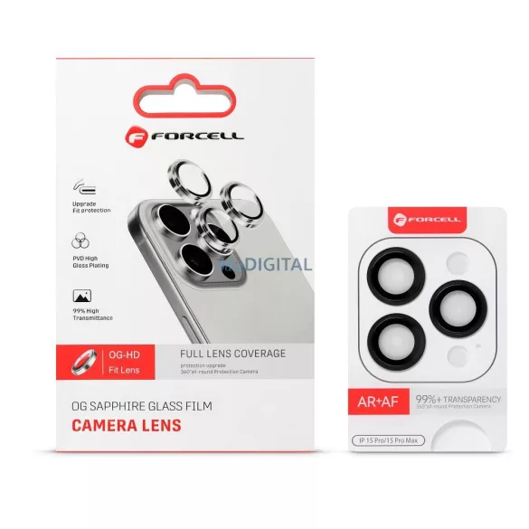 Forcell Premium Camera Lens obiectiv de aparat de fotografiat de protecție din sticlă temperată cu argint trim iPhone 14 Pro/14 Pro Max