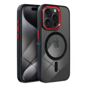 HUSĂ! - COLOR EDGE MAG COVER Caz compatibil MagSafe iPhone 14 Pro - negru-roșu transparent