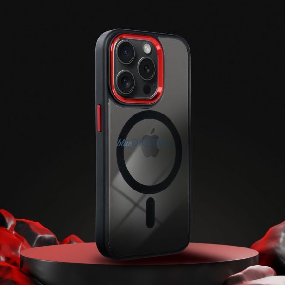 HUSĂ! - COLOR EDGE MAG COVER Caz compatibil MagSafe iPhone 14 Pro - negru-roșu transparent