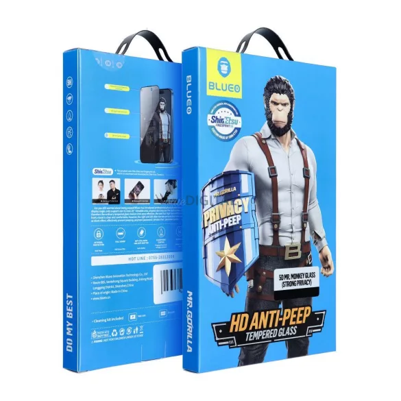 BlueO Mr. Monkey Glass Strong Privacy Sticlă temperată cu margine neagră pentru iPhone Air