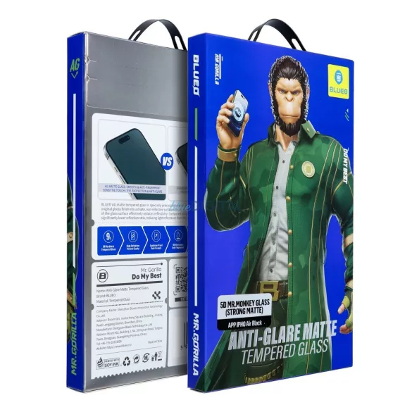 BlueO Mr. Monkey Glass Sticlă temperată puternică mată cu finisaj negru pentru iPhone Air