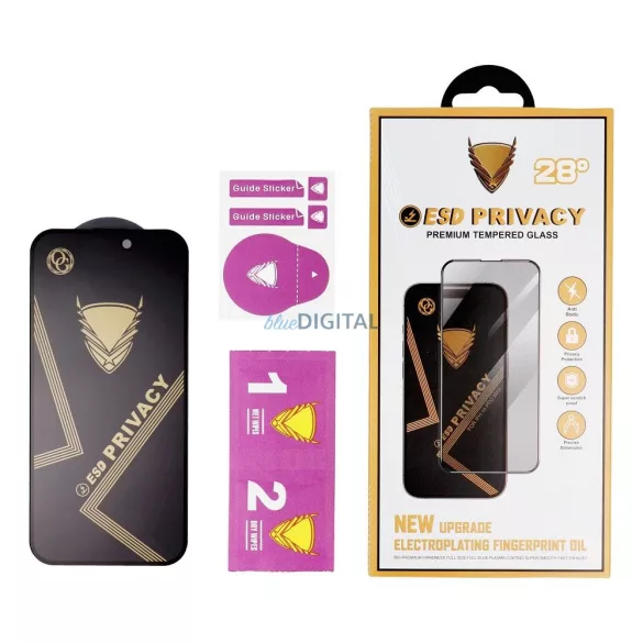 OG Premium Privacy Glass 6D anti-reflexie din sticlă temperată cu margine neagră pentru Xiaomi Redmi 15C 4G