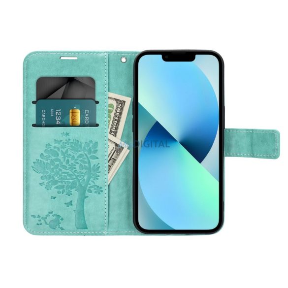 Carcasă de carte MEZZO Samsung Galaxy A17 4G/5G - albastru turcoaz "lemn"