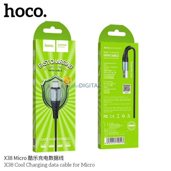 Cablu de date de încărcare HOCO COOL pentru Micro X38 1 metru negru