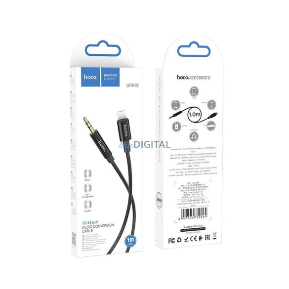 Cablu HOCO Mufă audio AUX 3,5mm la Lightninng 8 pini UPA19 1m negru