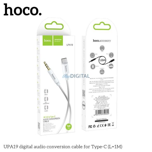 Cablu HOCO AUX Audio Jack 3,5mm la Tip C UPA19 1m argintiu