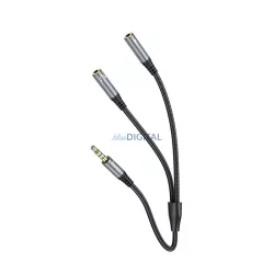   HOCO UPA21 Cablu AUX 2in1 3.5mm jack (masculin) - 2 x 3.5mm jack (feminin) 0.25m - gri metalic