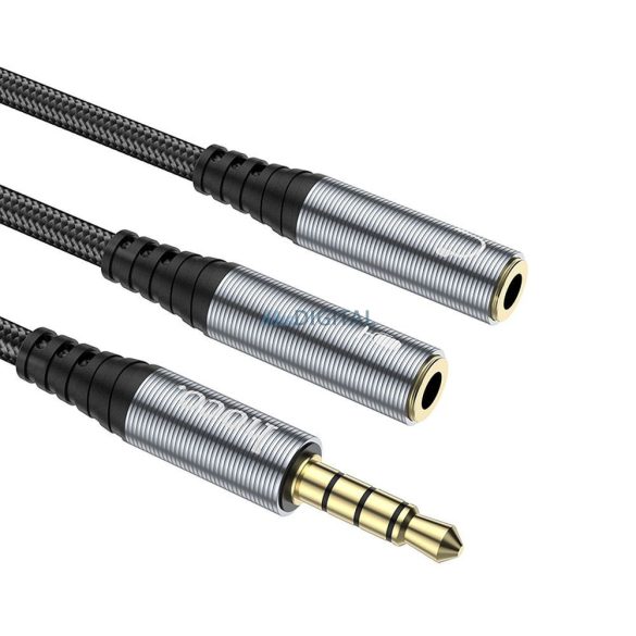 HOCO UPA21 Cablu AUX 2in1 3.5mm jack (masculin) - 2 x 3.5mm jack (feminin) 0.25m - gri metalic