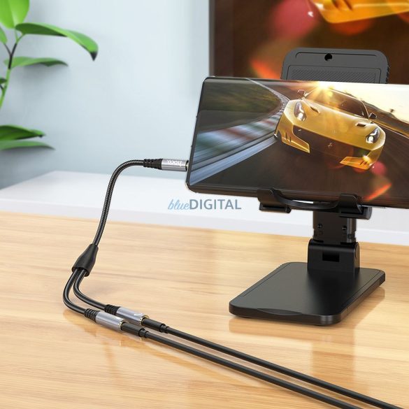 HOCO UPA21 Cablu AUX 2in1 3.5mm jack (masculin) - 2 x 3.5mm jack (feminin) 0.25m - gri metalic