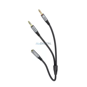 HOCO UPA21 Cablu AUX 2in1 3.5mm jack (femelă) - 2 x 3.5mm jack (mascul) 0.25m - gri metalic