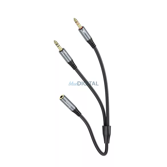 HOCO UPA21 Cablu AUX 2in1 3.5mm jack (femelă) - 2 x 3.5mm jack (mascul) 0.25m - gri metalic