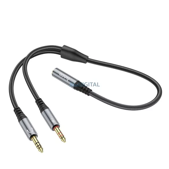 HOCO UPA21 Cablu AUX 2in1 3.5mm jack (femelă) - 2 x 3.5mm jack (mascul) 0.25m - gri metalic