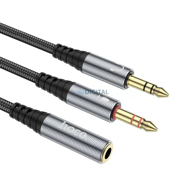 HOCO UPA21 Cablu AUX 2in1 3.5mm jack (femelă) - 2 x 3.5mm jack (mascul) 0.25m - gri metalic