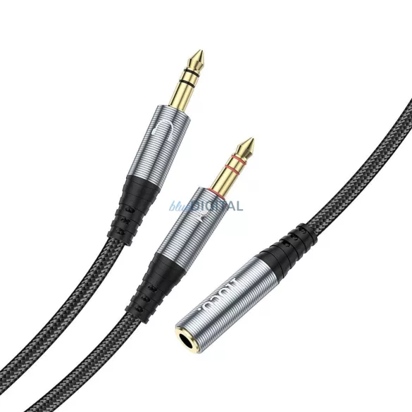 HOCO UPA21 Cablu AUX 2in1 3.5mm jack (femelă) - 2 x 3.5mm jack (mascul) 0.25m - gri metalic