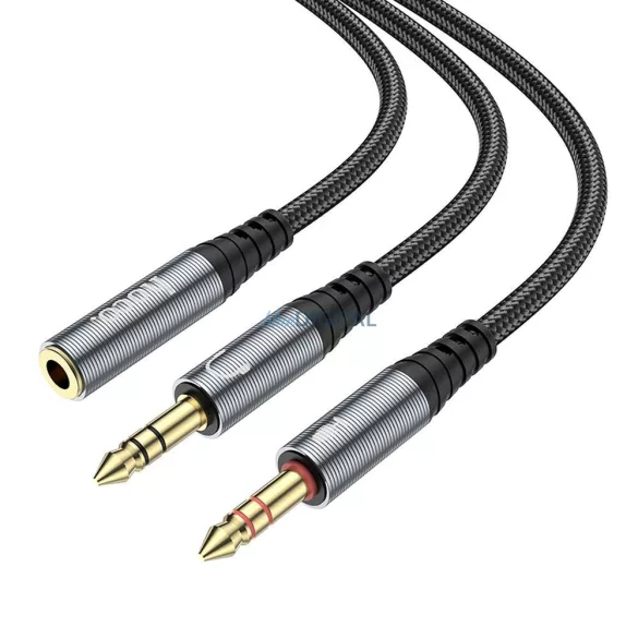 HOCO UPA21 Cablu AUX 2in1 3.5mm jack (femelă) - 2 x 3.5mm jack (mascul) 0.25m - gri metalic