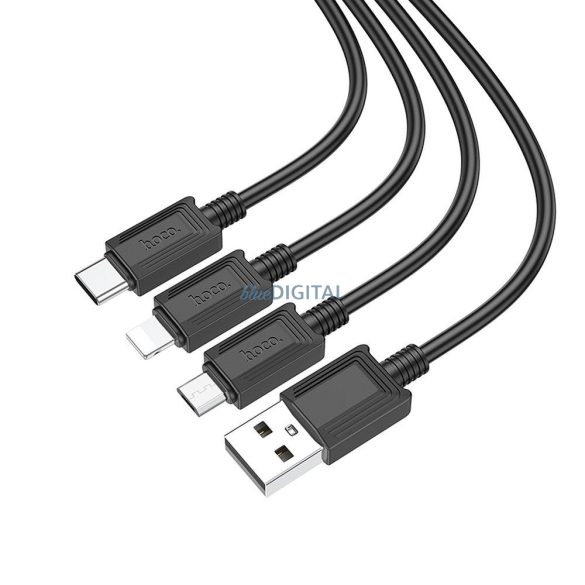 Hoco X76 Cablu USB-A - Type-C/Lightning/micro USB 2A 1m - negru