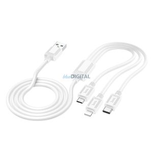Hoco X76 Cablu USB-A - Type-C/Lightning/micro USB 2A 1m - alb