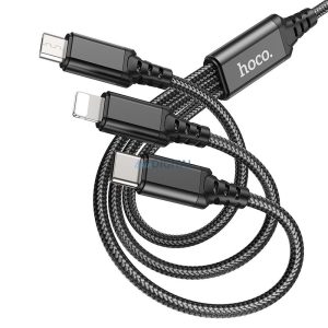 Cablu HOCO USB 3in1 la iPhone Lightning 8-pini + Micro + Type C X76 negru