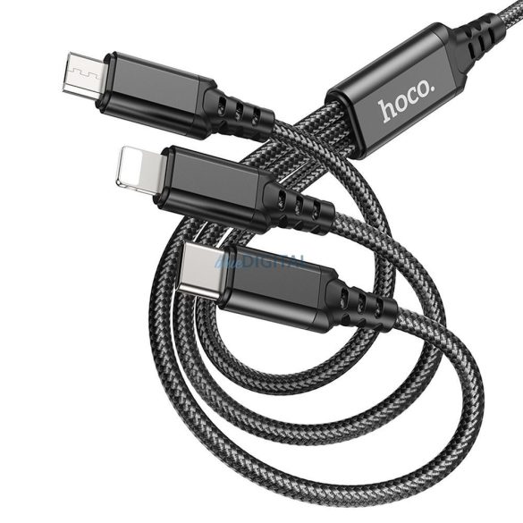 Cablu HOCO USB 3in1 la iPhone Lightning 8-pini + Micro + Type C X76 negru