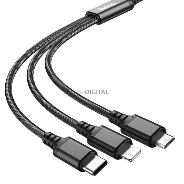 Cablu HOCO USB 3in1 la iPhone Lightning 8-pini + Micro + Type C X76 negru