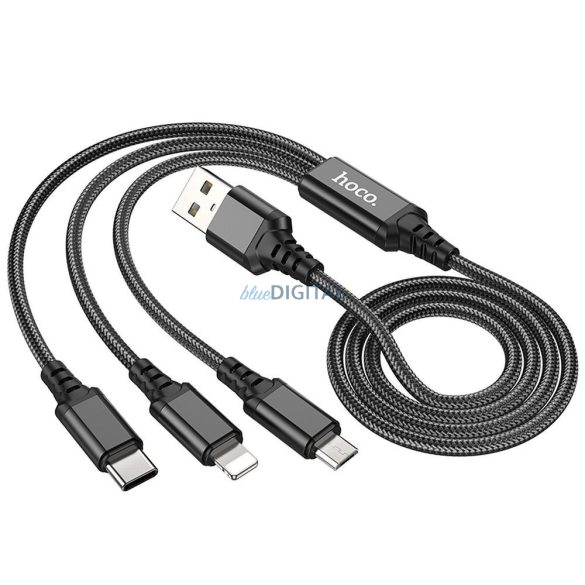 Cablu HOCO USB 3in1 la iPhone Lightning 8-pini + Micro + Type C X76 negru