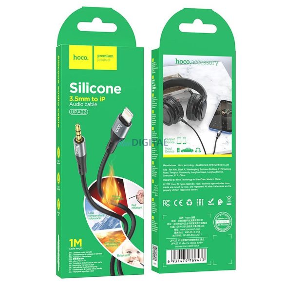 HOCO cablu AUX Jack 3,5 mm și Lightning UPA22 1 m negru