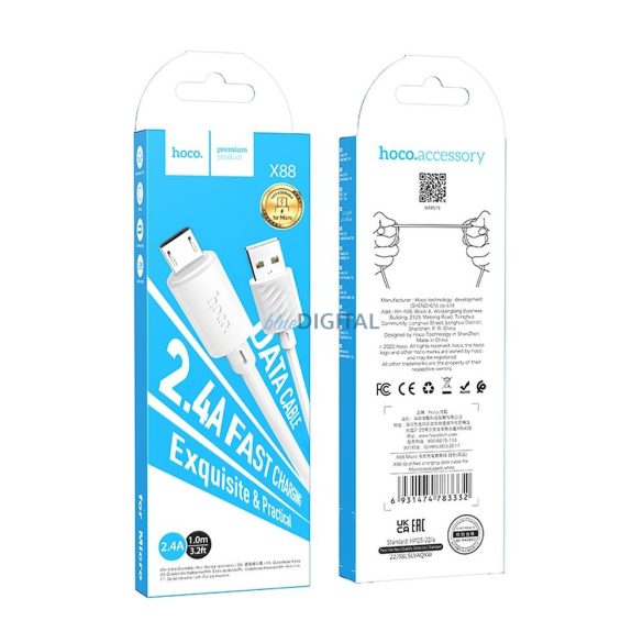 Cablu HOCO USB la iPhone Lightning 8-pini 2,4A Gratified X88 alb