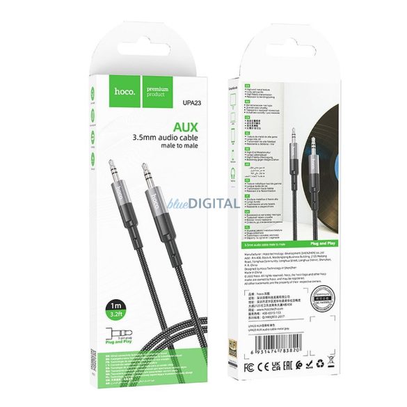 HOCO UPA23 Cablu AUX jack 3,5 mm (apa) - jack 3,5 mm (apa) 1m - gri metalic