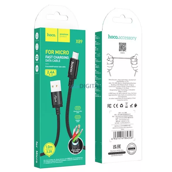 HOCO USB-A la Micro USB 2.4A cablu X89 1 m negru