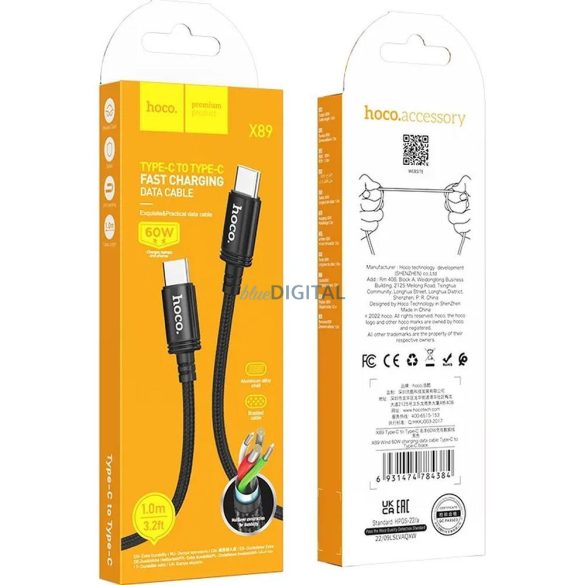 Hoco X89 Type-C - Cablu Type-C 60W 3A 1m - negru