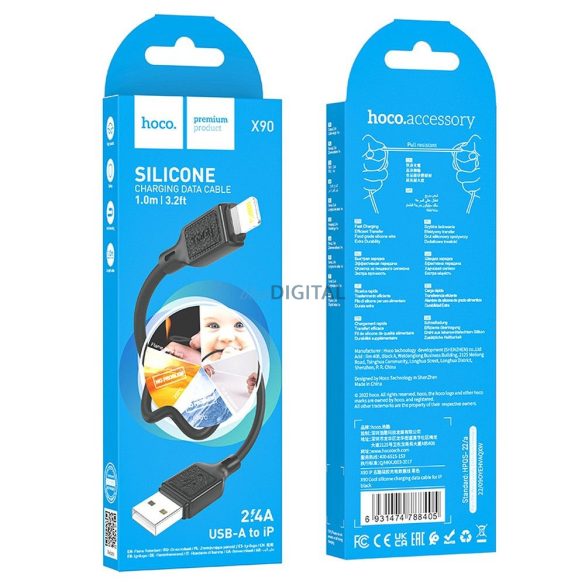 Hoco X90 USB-A - cablu micro USB 2.4A 1m - negru